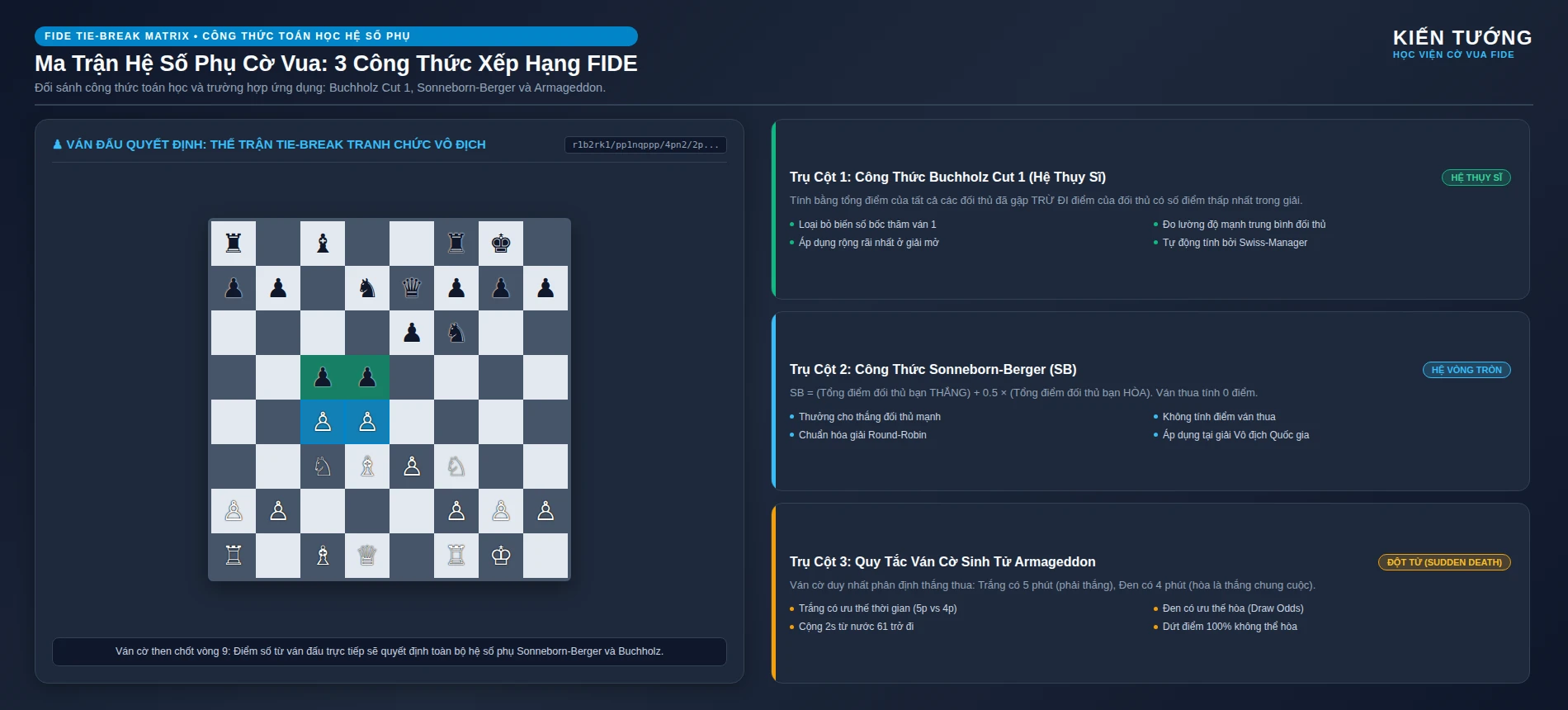 Bàn cờ chiến thuật và ma trận công thức tính hệ số phụ cờ vua chuẩn FIDE