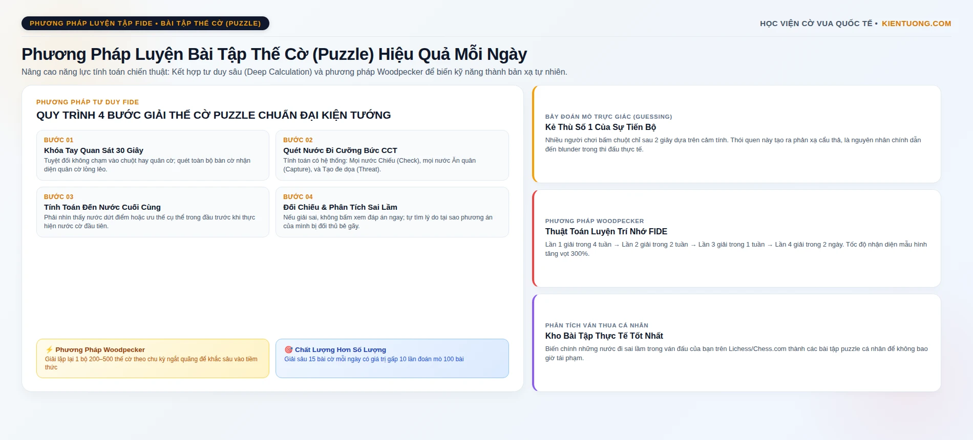 Sơ đồ phương pháp luyện bài tập thế cờ Puzzle hiệu quả chuẩn FIDE